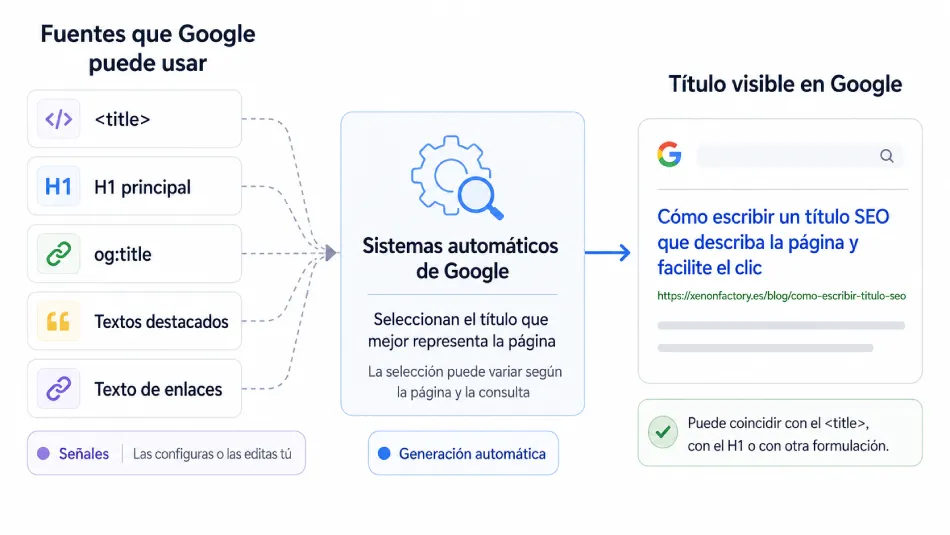 Fuentes que Google puede utilizar para generar el título visible de una página